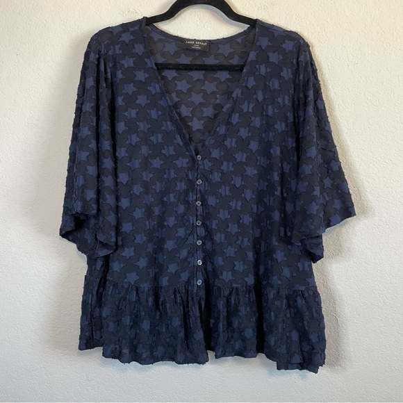 Lane Bryant Black Classic Flutter Sleeve V-Neck Peplum Shirt Blue Stars - Picture 2 of 13